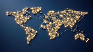 World map with network connections on dark background photo