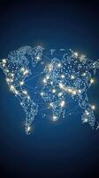 World map with network connections on dark background photo