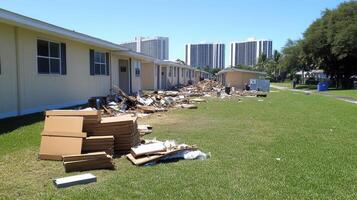 A pile of cardboard boxes on the grass photo