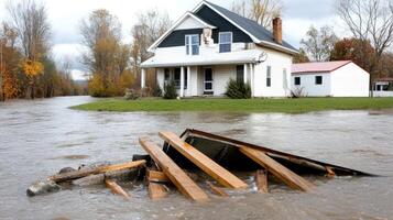 Flooding in a house with a wooden fence photo