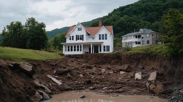 A house sits in a mud hole photo
