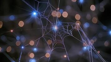 A spider web with lights in the background photo