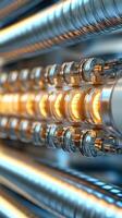 A close up of a metal pipe with a light bulb photo