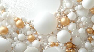 White and gold bubbles on a white background photo