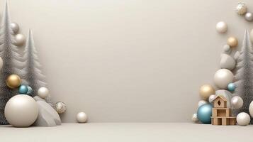 Christmas background with christmas balls and trees photo