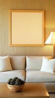A living room with a couch and a lamp photo