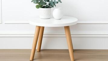 A white side table with a plant on it photo