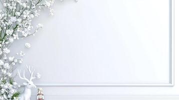 White flowers and deer in a room with a white frame photo