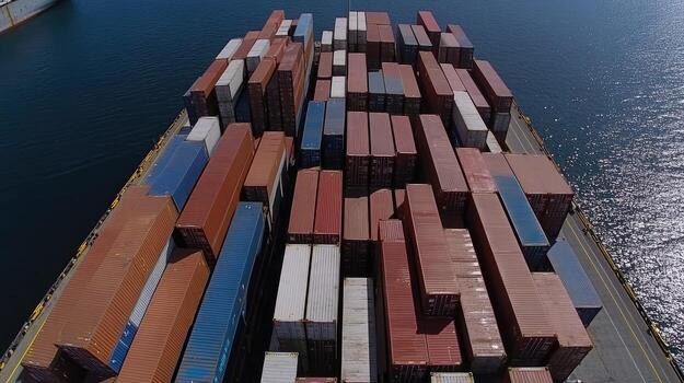 An aerial view of a large container ship photo