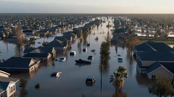 Flooded houses in a residential area photo