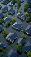 Flooded houses in a residential area photo
