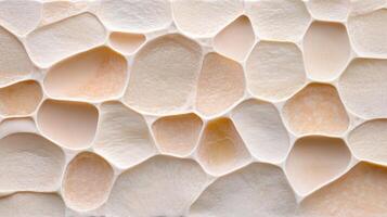 A close up of a wall with a pattern of white and tan stones photo