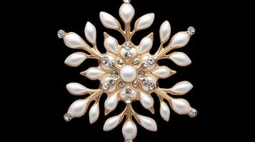 A gold and white flower brooch with pearls photo