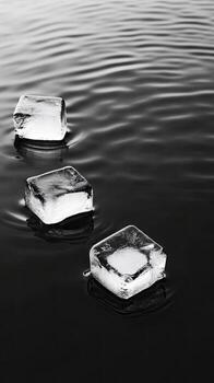 Three ice cubes floating in water photo