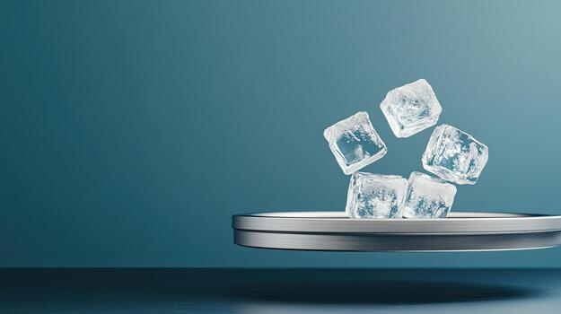 A metal container with ice cubes floating in it photo