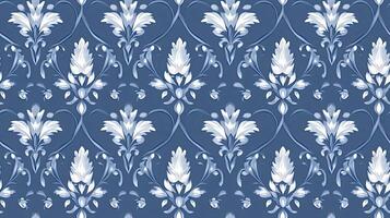 A blue and white floral pattern on a dark background photo