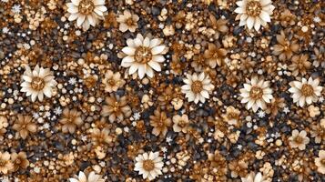 A brown and white flower pattern on a black background photo