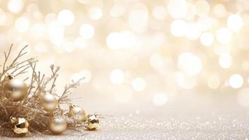 Golden christmas decorations on a white background photo