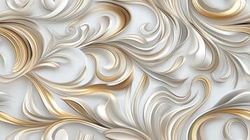 A white and gold swirl pattern on a white background photo