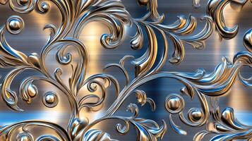 A metallic background with swirls and leaves photo