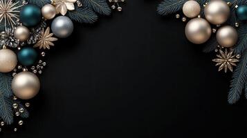 Christmas background with gold and blue decorations photo