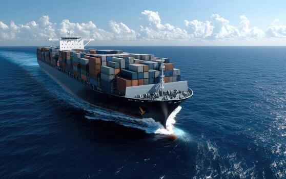 A large container ship traveling across the ocean photo