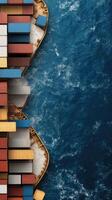 A container ship is sitting on top of the ocean photo