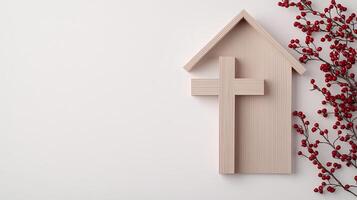 Christmas tree and cross on white background 3d render photo