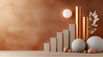 Eggs and a bar graph on a wooden table photo