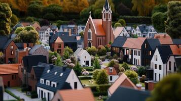 A miniature town with houses and trees photo