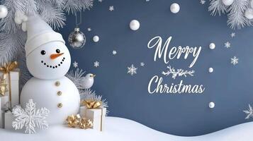 Merry christmas background with snowman and gifts photo
