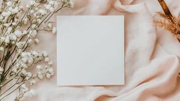 Blank paper mockup on a pink background photo