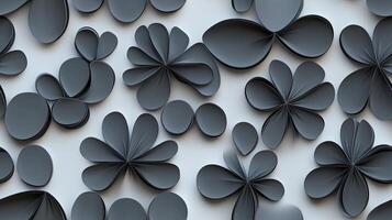 A group of black paper flowers on a white surface photo