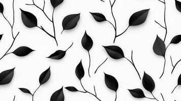 A black and white pattern with leaves photo