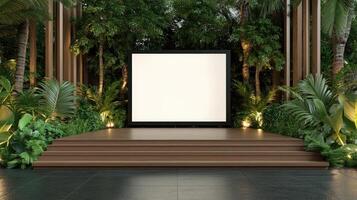 An empty stage with plants and trees photo