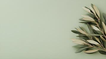 Olive branch on green background photo
