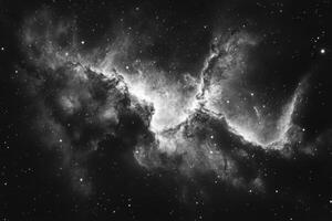 The nebula is shown in black and white photo
