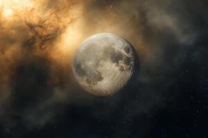 The moon is seen in the sky with clouds photo