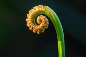 Close-up of a spiraled fern frond in natural light. photo