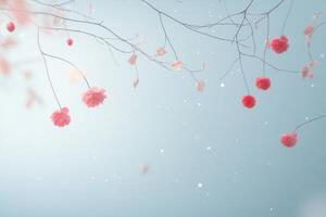 Delicate blossoms against a soft blue background. photo