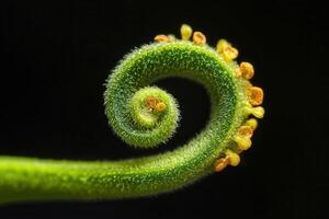 Close-up of a spiraling green plant shoot. photo