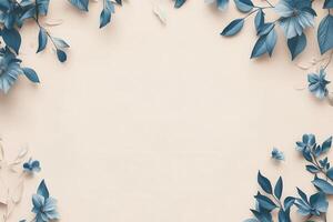 Floral design with blue leaves on a light background. photo