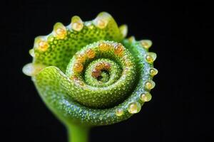 Close-up of a spiraled green plant structure. photo