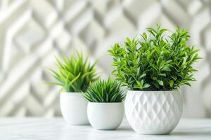 Decorative potted plants on a stylish surface. photo