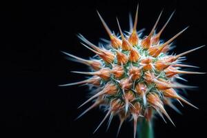 Close-up of a spiky, orange-tipped plant structure. photo