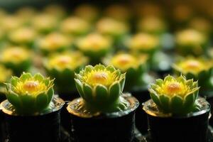 Succulent plants arranged in pots, showcasing vibrant colors. photo