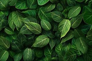 Lush green leaves creating a vibrant natural pattern. photo