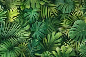 Lush green leaves creating a vibrant tropical backdrop. photo
