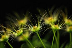 Delicate green flower buds with fine, wispy filaments. photo