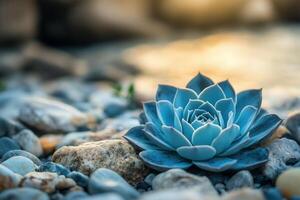 A succulent plant surrounded by smooth stones. photo